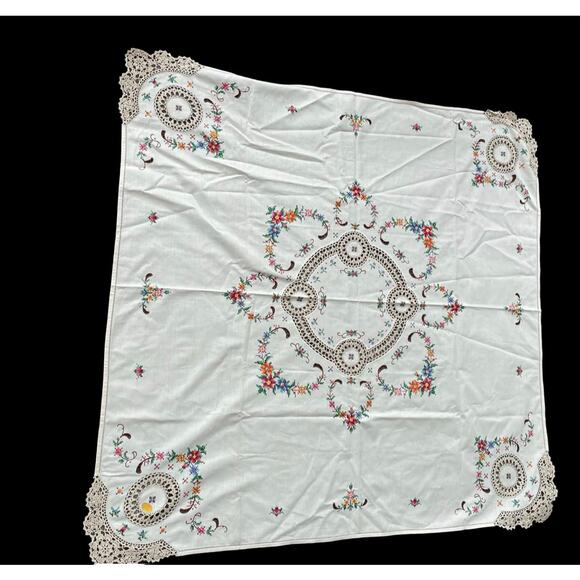 Handarbeit Brode Main Handmade Linen Tablecloth Cross Stitch Embroidery Lace - Picture 2 of 13